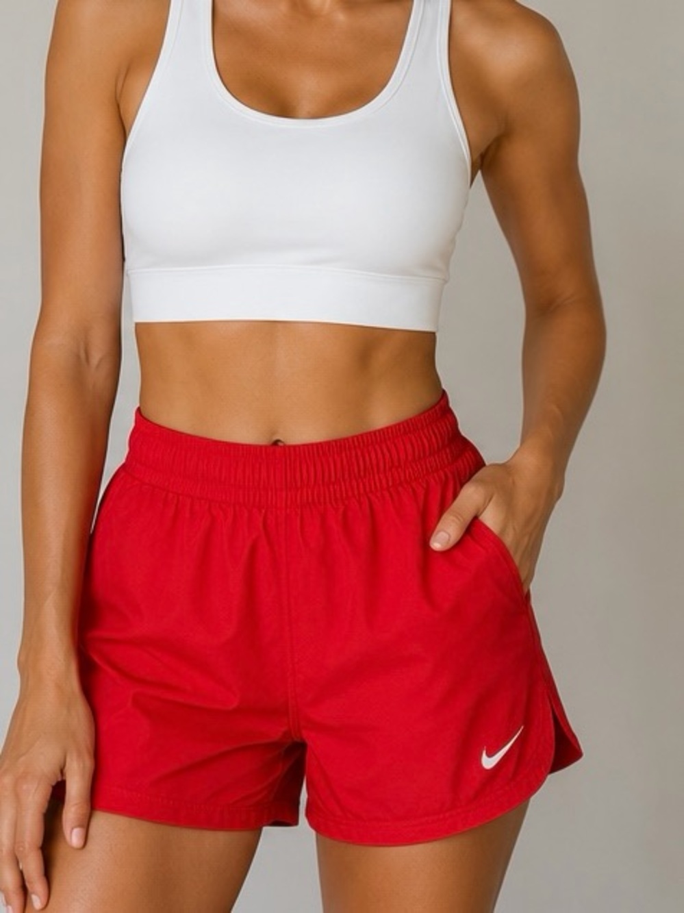 Nike Women's Bright Red Athletic Shorts with Swoosh